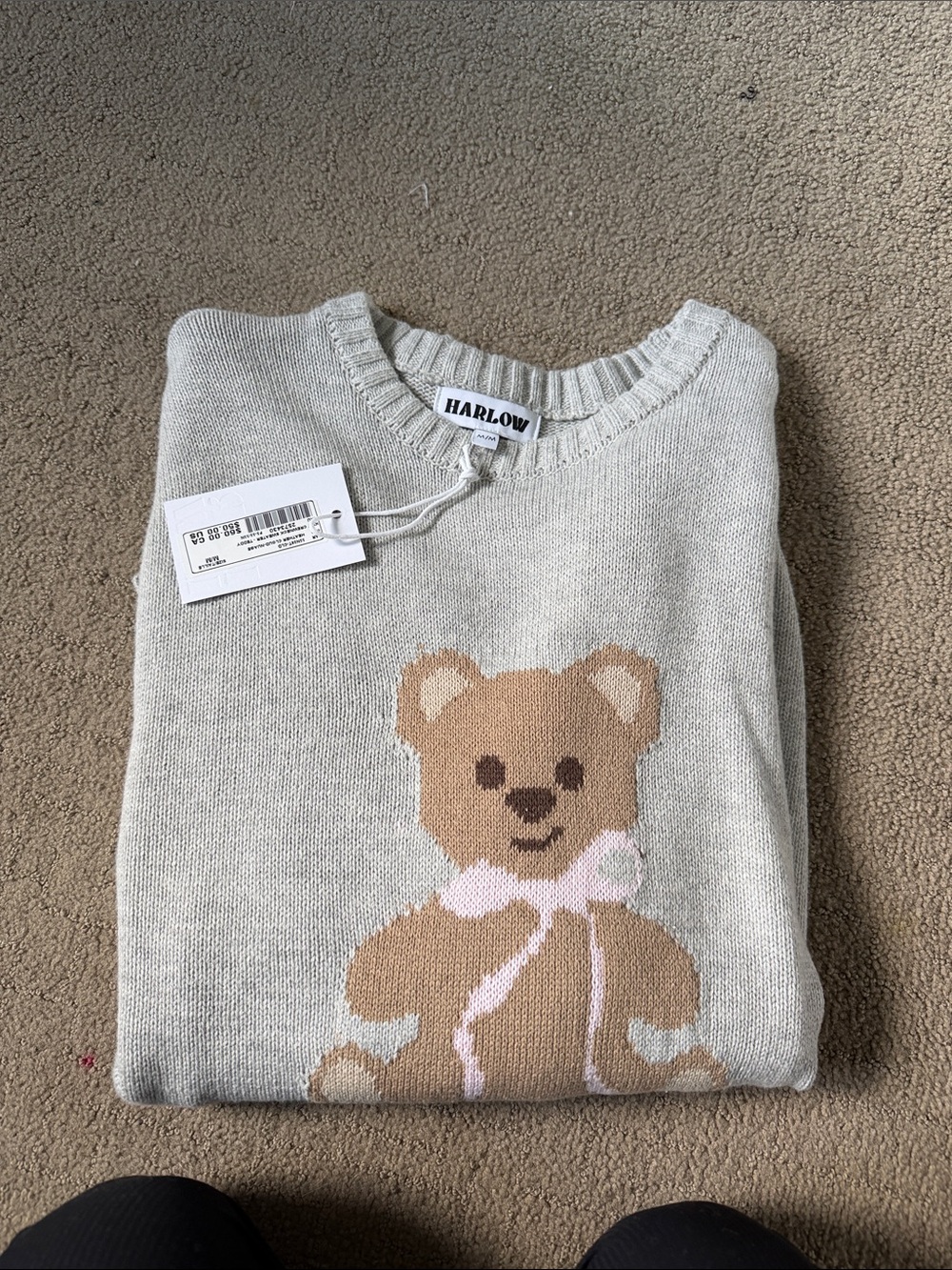 Harlow Cream Sweater with Tan Bear and Pink Bow